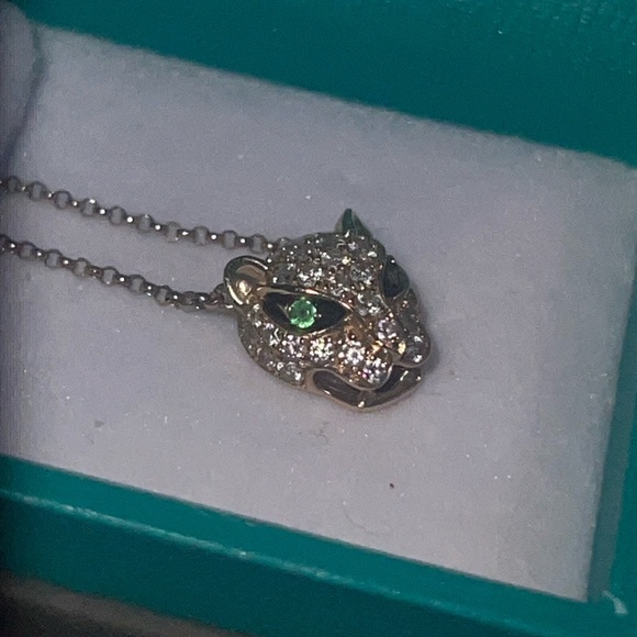 EFFY Diamond Panther Green Tsavorite 14K Yellow Gold Mini Rolo Necklace - Picture 12 of 12